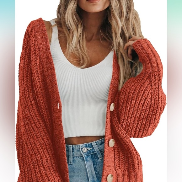 Sweaters - Chunky Knit Open Front Sweater Long Sleeve Button Loose Short Cardigan
8098